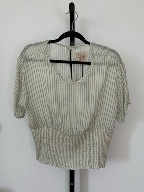 Chaser Cream Blouse with Teal Stripe Detail